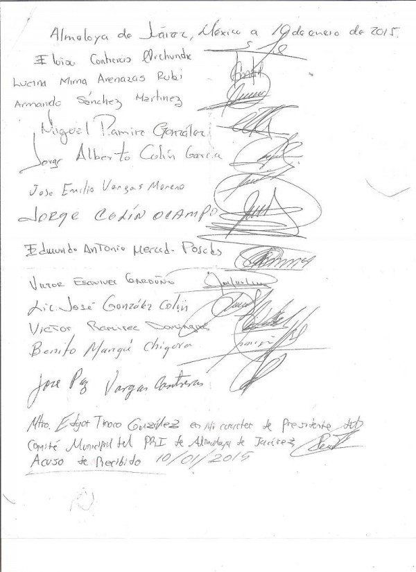 CARTA FIRMADA CONTRA ADOLFO SOLIS