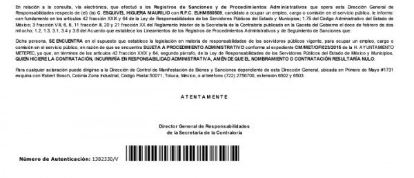 MAURILIO ESQUIVEL HIGUERA CONTRALORIA